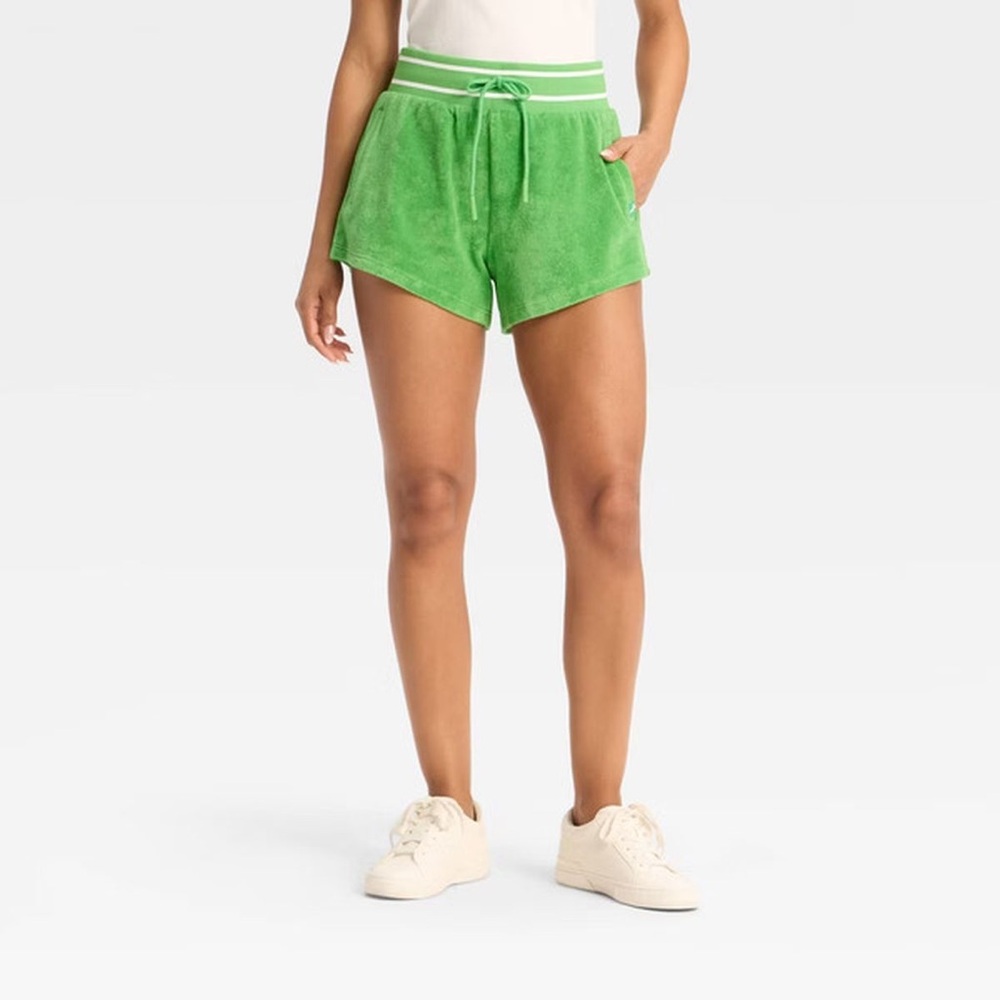JoyLab Women's High Rise Terry Shorts,  XS - Bright Green - Picture 2 of 10